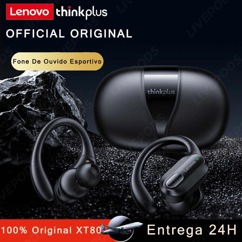 (Enviado Em 24 Horas) Lenovo XT80 Fone De Ouvido Bluetooth Esportivo Sem Fio 5.3 TWS Microfone LED HiFi Cancelador À Prova D'água