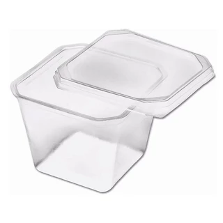 Kit 100 Pote Quadrado 250ml bolo de pote + 100 colher de sobremesa Transparente