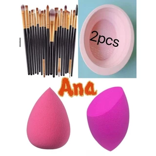 KIT 20 Pcs Pincéis De Maquiagem+2 Tigela para limpeza de pincéis+2 Esponjas