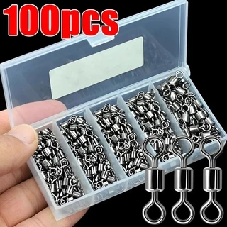 50/100pcs Conector Giratório De Pesca Com Rolamentos Em Aço Inoxidável Acessórios Carpa Snap Fishhook Lure Anel Sólido
