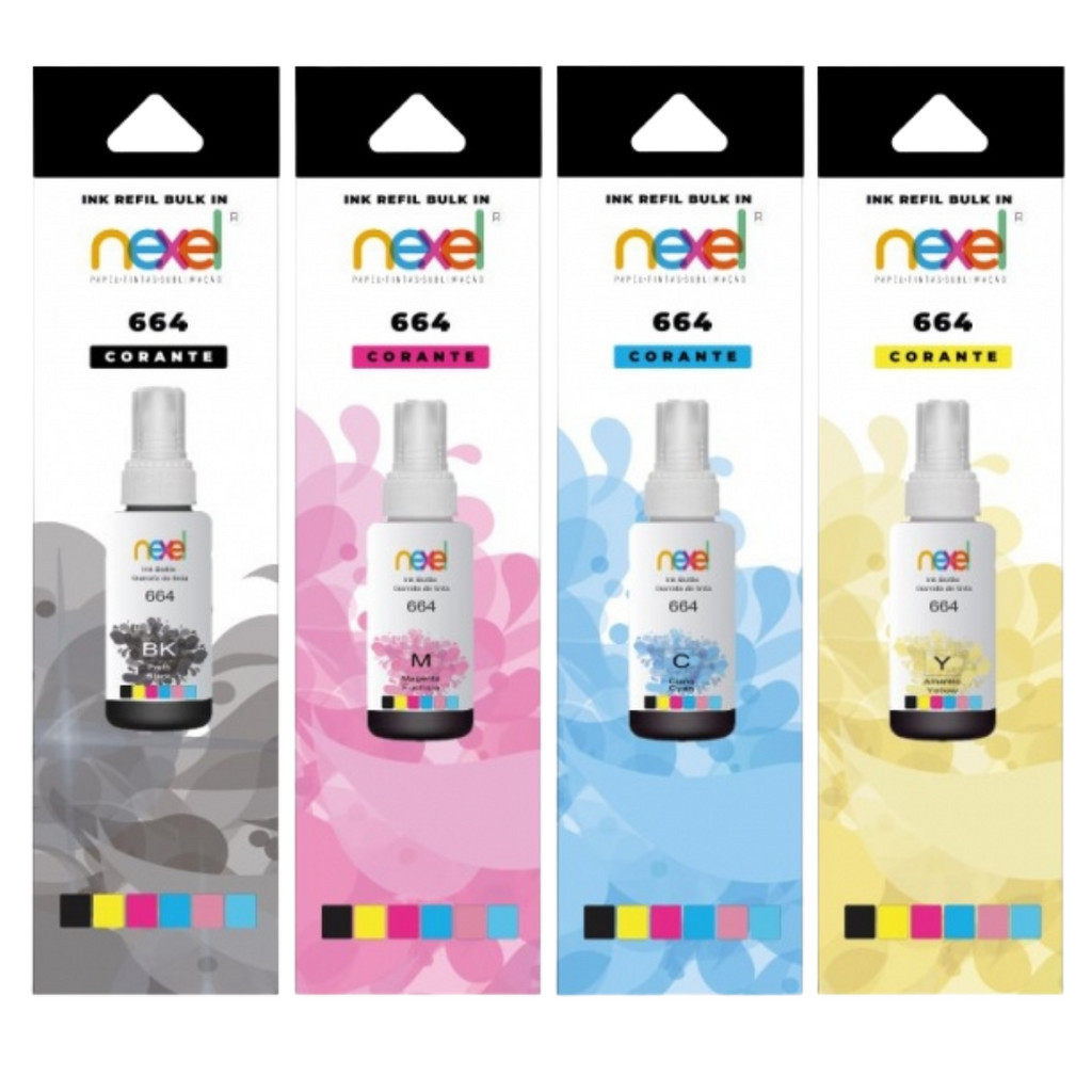 Kit Com 01 - 03 - 04 Refil de Tinta Nexel 664 para Impressora Epson ...