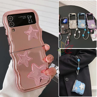 Acessórios Estrela Eletroplatada De Cor Sólida Fofa Caixa De Telefone TPU Soft Samsung Galaxy Z Flip 5 4 3 Com Bracelete Tampa Traseira À Prova De Choque Flip5 Flip4