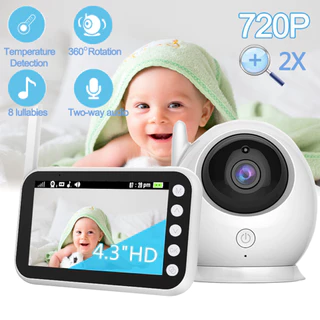 Babá Eletrônica Tela LCD De 4,3 Polegadas Baby Monitor 2000mAh Câmera Sem Fio Para Bebês Com Zoom 2X HD 720P De Vigilância De 2 Vias Visão Noturna Automática Babyphone Nanny