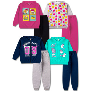 4 Conjuntos de Moletom Juvenil Feminino Roupa Inverno Menina 8 Peças - 4 Agasalhos e 4 Calças