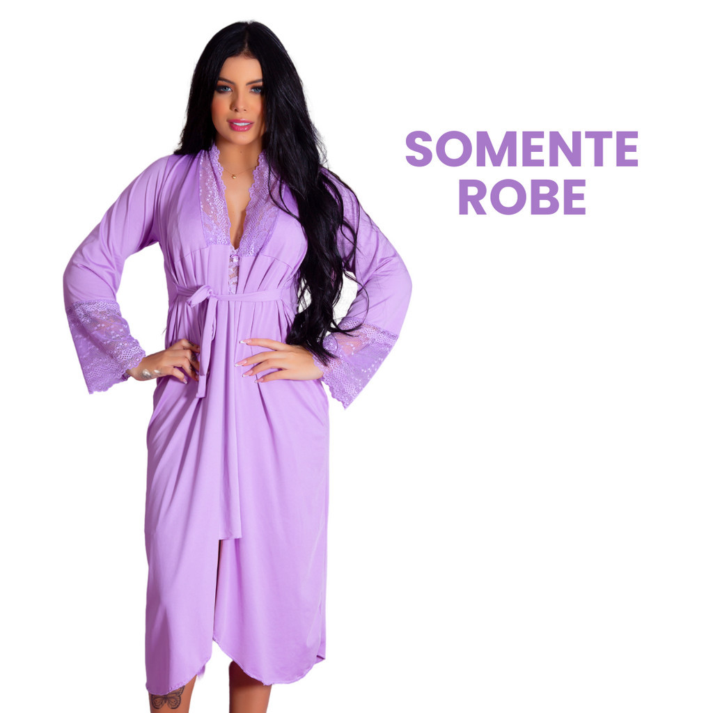 Robe Roupão Luxo Longo Detalhes Renda Elegante Lingerie Feminino Roupa ...