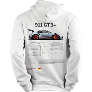 Blusa de Moletom Branco Personalizado Porsche 911 Gt3 Rs Casaco de Frio StreetWear Unissex Promoção Envio Imediato