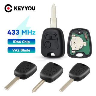 Atacado 433Mhz Controle Remoto Da Chave Do Carro 2 Botões Para Peugeot 307 207 407 Parceiro Citroen C1 C2 C3 Saxo Picasso Xsara Com HU83/VA2/NE72/SX9 Lâmina ID46 Chip