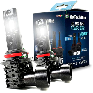 Kit Par Lâmpada Ultra Led Force One 8000K 4100 Lúmens Encaixe Modelo HB3 Tech One
