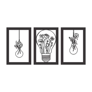 Quadro Decorativo Lâmpadas Florais MDF 3mm Preto Fosco