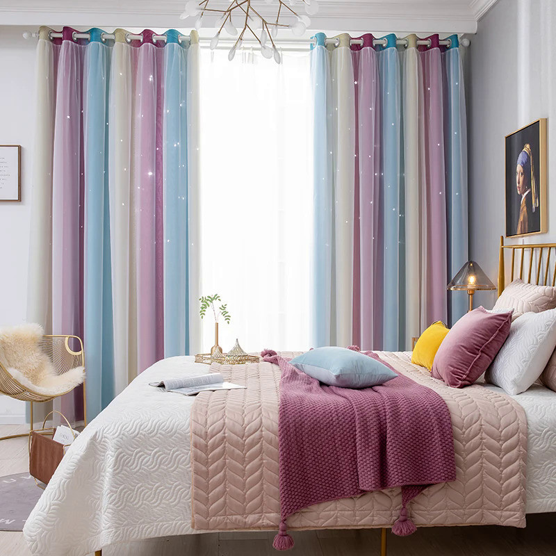Cortinas De Blackout Estrela Arco-Íris Para Crianças De Quarto E Sala De Estar