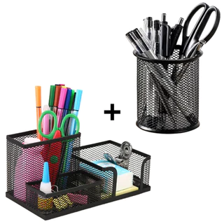 Kit Organizador De Mesa e Porta Caneta Lápis Aramado Metal Porta Treco Telado