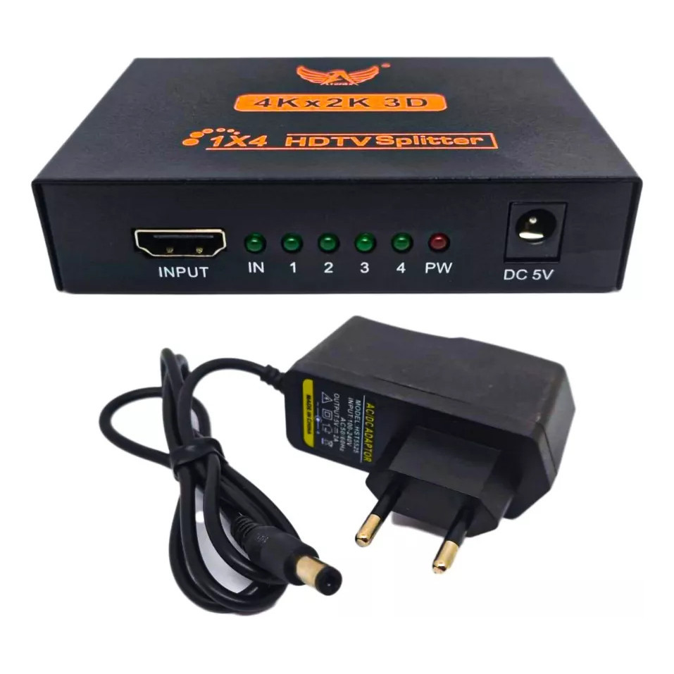 Splitter Distribuidor Divisor Hdmi 4k 1x4 3d Com Fonte