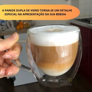 Jogo de Xicaras Vidro Duplo Caneca Parede Dupla 250ml Chicaras para Cafe Chá Dolce Gusto Capuccino Suco Água Fundo Duplo