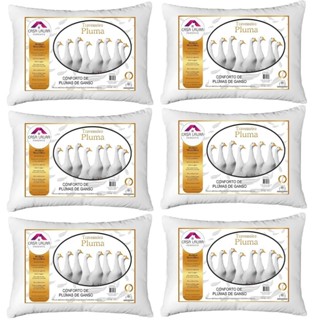Kit 6 Travesseiro Pluma de Ganso Descanso Antiacaro 70x50cm Luxo