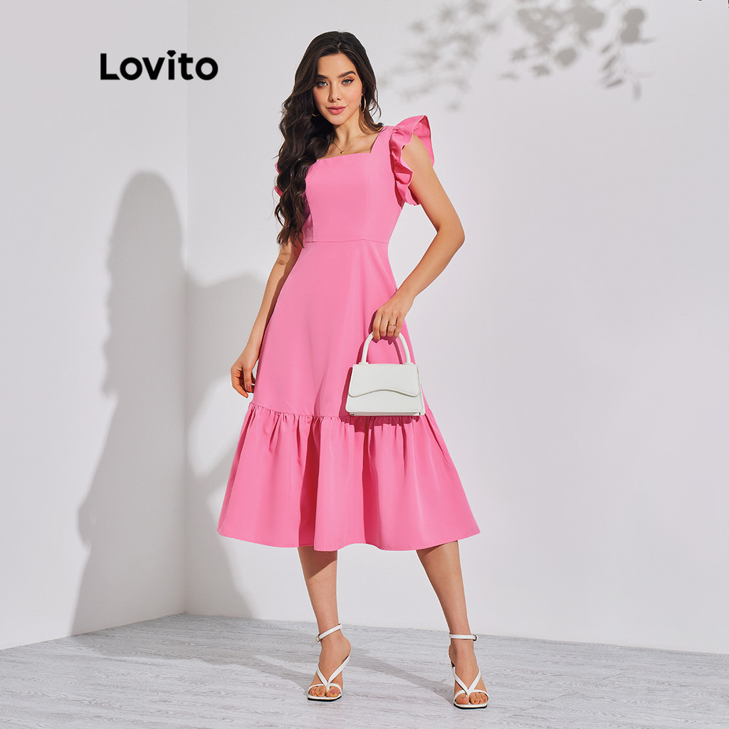 Lovito Vestido Feminino Elegante Com Babados Lisos E Bainha Com Babados LBL08138