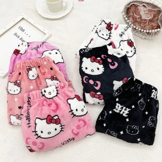 Sanrio Hello Kitty Calções Pijama Anime Elástico Tecido Macios Femininos Kawaii Presente De Aniversário