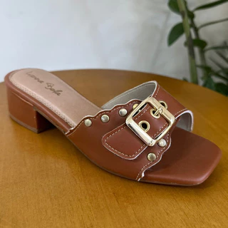 Sandalia Feminina Tamanco Salto Bloco Medio Tamanquinho Confortavel Casual Fivela Promoção