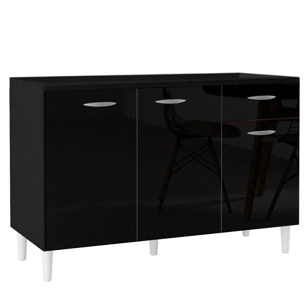 Balcão Gabinete de Pia para Cozinha 120cm 3 Portas Classic P11 Preto - Mpozenato