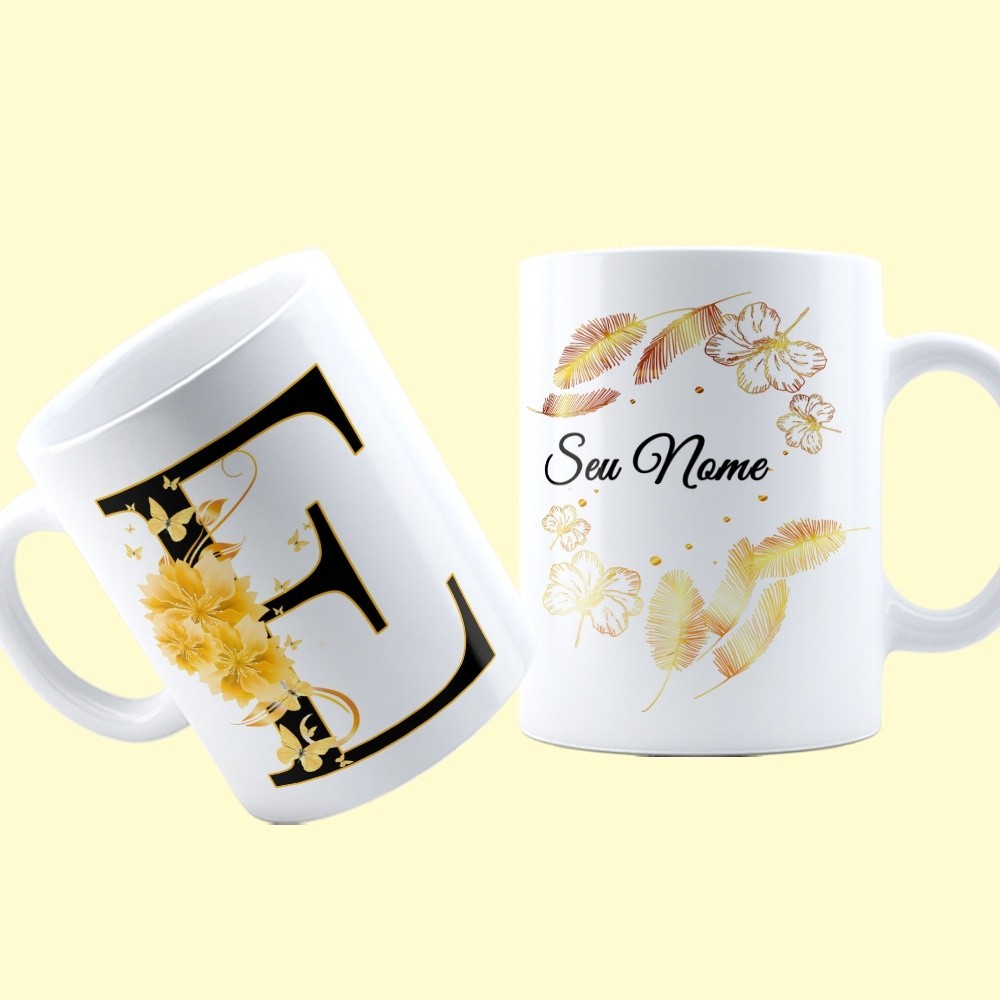 Caneca com Letra e Nome Dourada, Caneca Alfabeto de A a Z