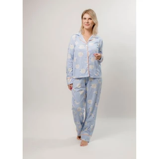 Pijama Americano Algodão Longo - Lua Azul (Indicdo para gestantes, amamentação e pós cirúrgico)