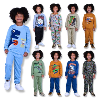 Kit 6 Peças de Roupas Masculino Infantil Menino 3 Conjuntos Inverno Calça e Casaco de Moletom.