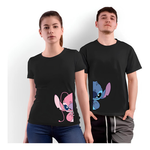 Kit 2 Camisetas Basicas Casal Lilo Stich E Angel Algodão