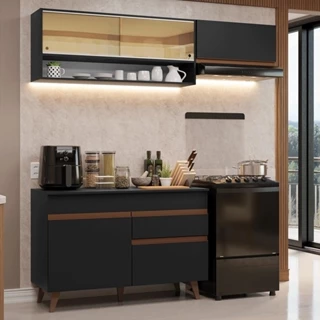 Armário de Cozinha Compacta 190cm Preto Reims Madesa 06 em Oferta na Shopee