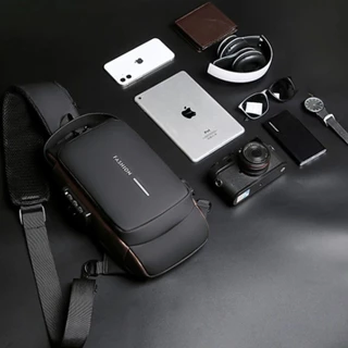 Mochila de Ombro Transversal Compacta Unilateral USB Trava de Código Resistente água