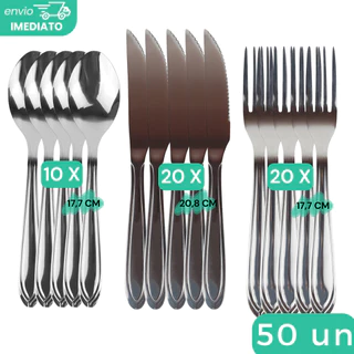 Jogo de Talheres 50 peças Aço Inox 20 Facas 20 Garfos e 10 Colheres de Mesa