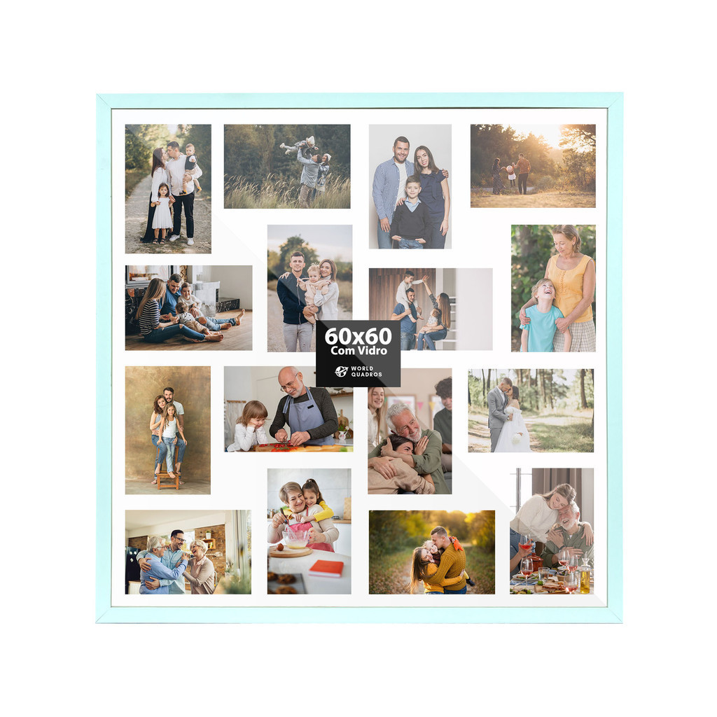 Quadro Multifotos 16 Fotos 10x15 Mural Painel Moldura 60x60 Parede Sala Quarto Decoração Retrato Criativo Pop Com Vidro