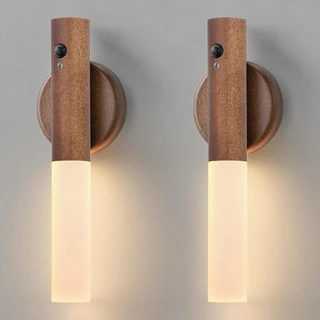 Portátil Luz noturna sem fio com sensor magnético USB Recarregável de grão de madeira fácil de instalar para armários, guarda-roupas e quartos Multi-função Ajustável Luminária de parede para candeeiros de cabeceiraLuz noturna de indução de corpo humano in