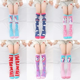 1pair Girls Kids Cartoon Pattern Meias Longas Fofas , De Joelho Confortáveis E Respiráveis Infantis Da Tendência De 3-12 Anos