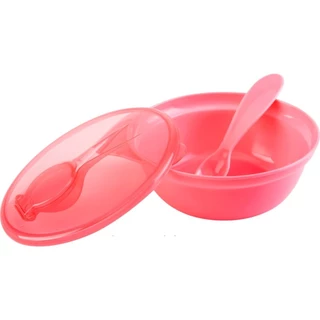 Kit Prato Bowl Com Tampa e Colher Infantil 300ml Rosa Buba