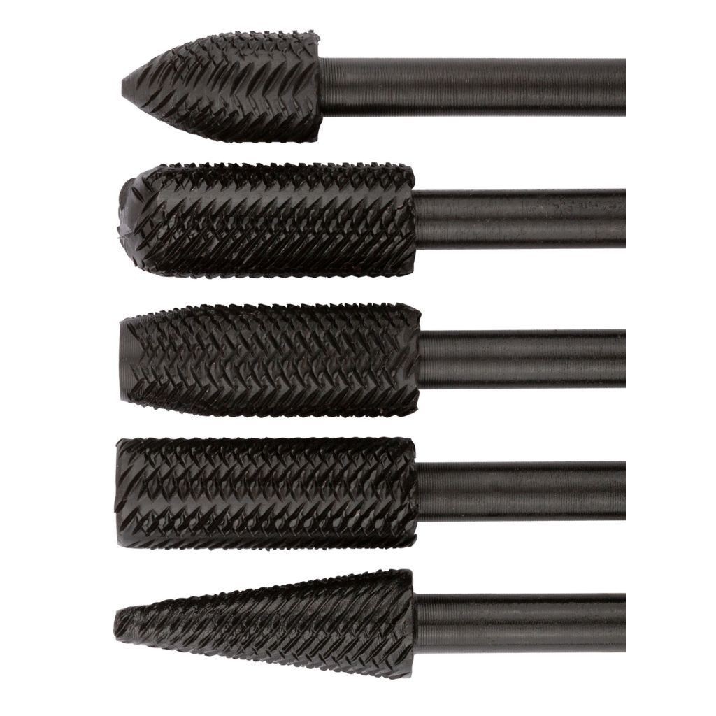 Kit 5 Pçs Lima Rotativa Fresa Profissional para Retifica em Aço Ferro Metais - Debaste Remoção de Rebarbas Perfuração Acabamento Perfeito - Encaixe 1/4"pol CNC Furadeira Micro Retifica - Ponta Cônica Bola Reta
