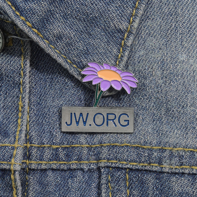 JW.ORG Purple Flower Badge Mochila Personalizada Roupas E Acessórios Para Chapéus Pin Cartoon Metal Broche Jóias