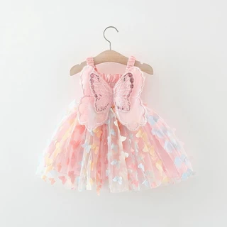 Ano Novo ! Verão Vestido Rosa Da Menina Do Bebê Doce Borboleta Estilingue Festa De Casamento Roupas Infantis (0-3 Anos D