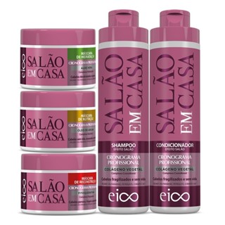 Kit Eico Salão Em Casa Cronograma Profissional Shampoo e Condicionador 800ml + Máscaras Hidratação Nutrição Reconstrução