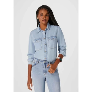 Camisa Jeans Feminina Manga Longa Básicos Do Brasil Hering em Oferta na Shopee