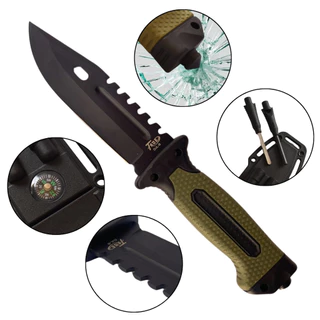 Faca Tatica Militar Bainha com Apito Bussola Pederneira Amolador e Passador de Cinta Pesca Camping Mergulho Caça Promo