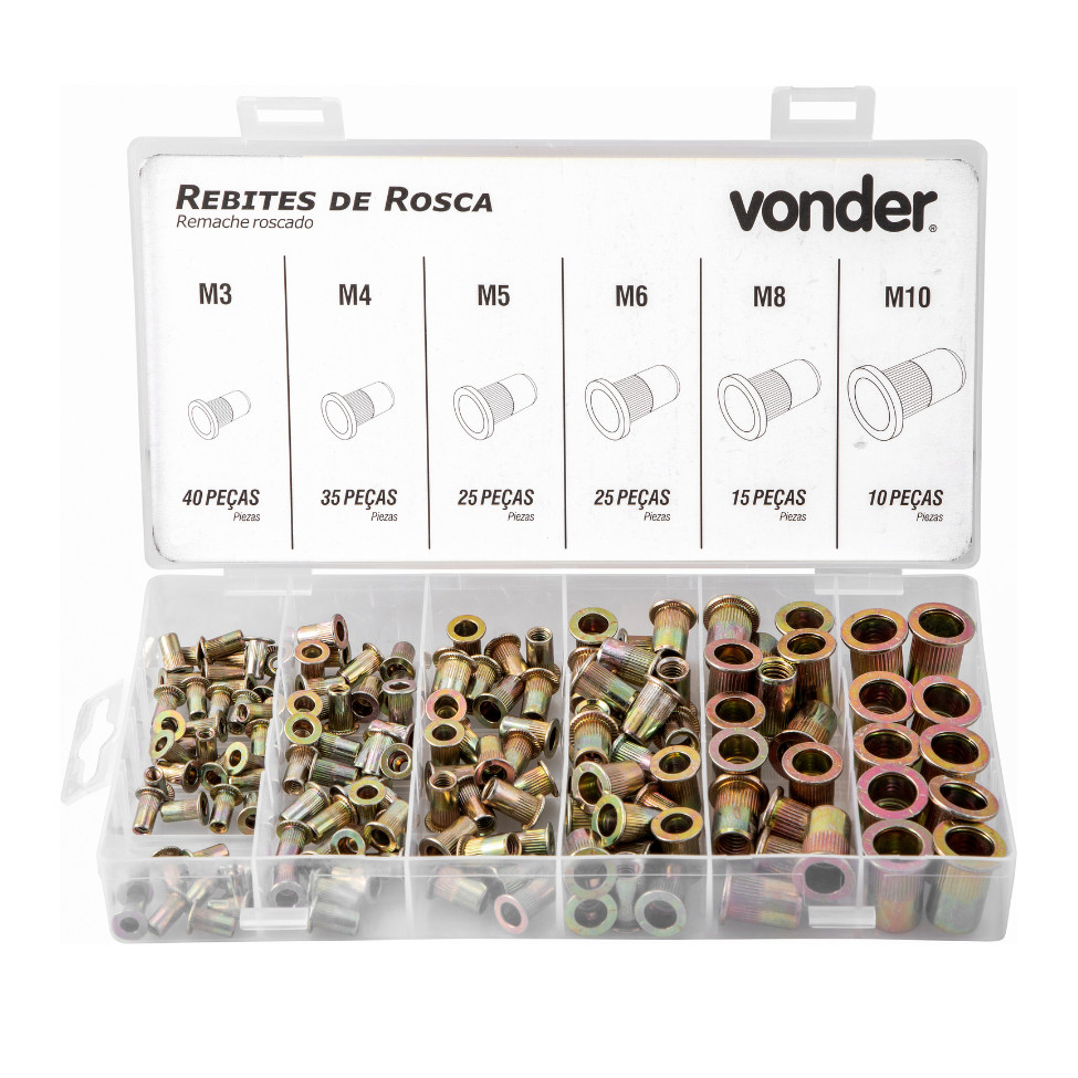 Jogo De Rebites De Rosca M3 A M10 Com 150 Peças Vonder