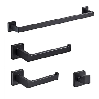 Kit Acessórios Banheiro Aço Inox 4 Peças Porta Toalha Papel Preto