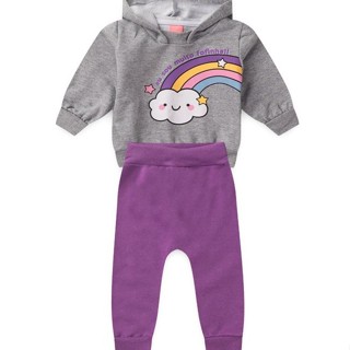 Conjunto Bebê Moletom Menina - Arco Íris - Cinza e Lilás