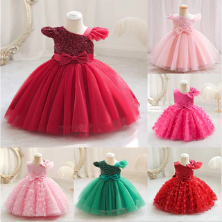 Baby Girl Clothes Vestidos De Bebê Verão Vermelhos Bola De Lantejoulas Batismo 1 Ano Meninas Borboletas Noite Sem Manga