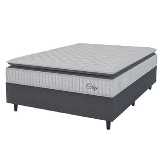 Cama Box Colchão Casal Molas Ensacadas City Pillow Top 138x188x61cm Branco / Cinza Hellen - Suporta até 110kg por Pessoa