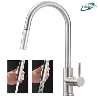 Torneira Cozinha Bancada Gourmet Extensível Misturador Inox Cor Prateado Escovado/Preto Yesop