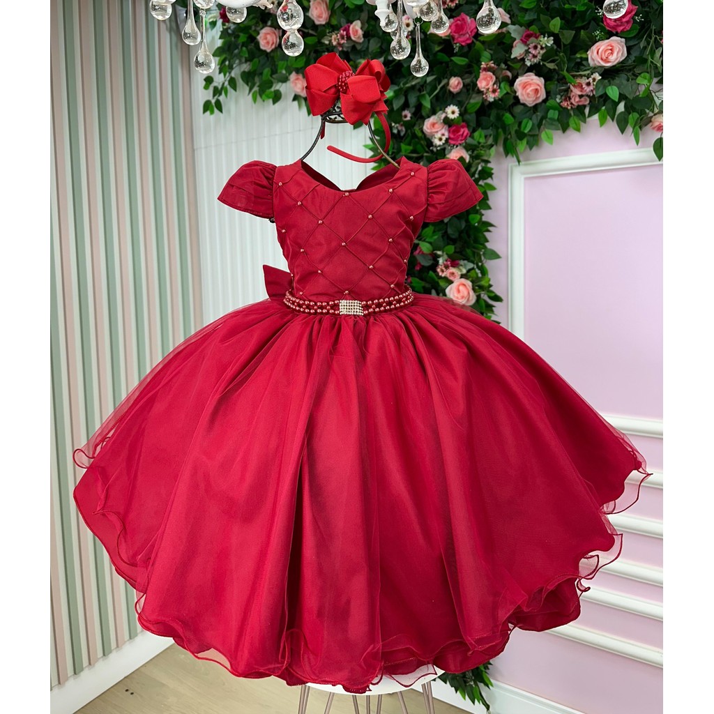 Vestido Festa Infantil Vermelho | Shopee Brasil