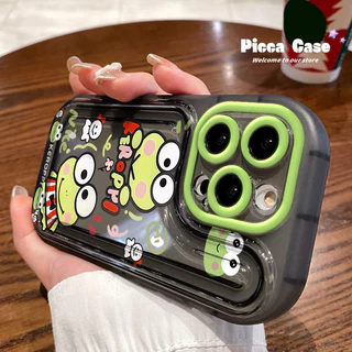 Capa Para Celular Compatível Com Estampa De Desenho Animado Fuuny Frog Keroppi Flowers IPhone 15 11 13 14 12 Pro Max 7Plus XR X XS 7 8 14 Plus SE 2020 Fofa Anti-Impacto Espessamento Transparente Macia