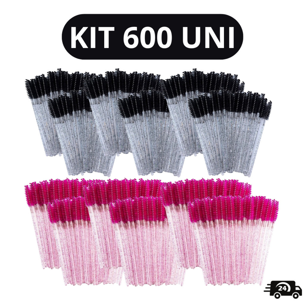 Kit 600 Escovinhas De Cílios Sobrancelha Glitter Extensão e Alongamento Descartável