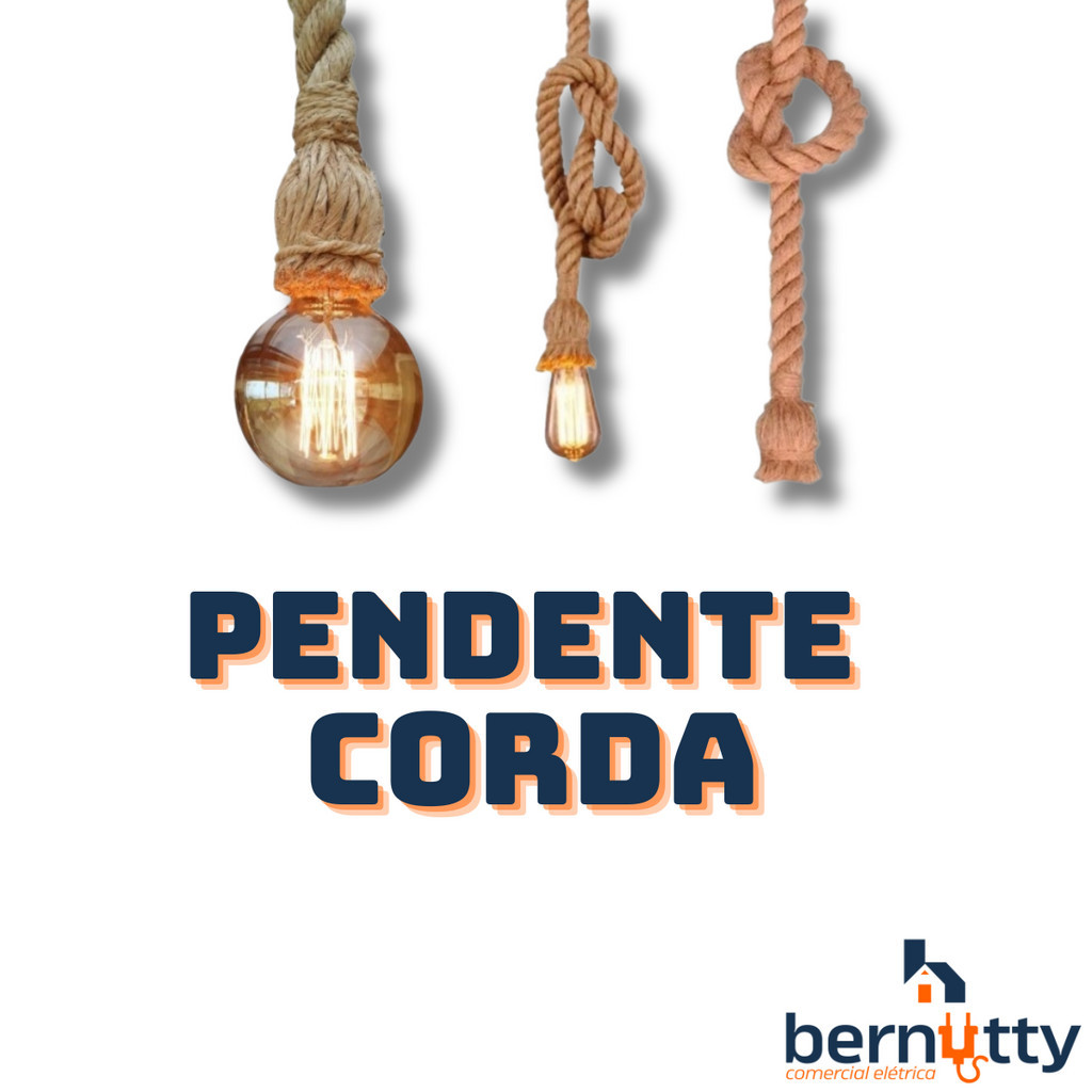 Kit 3 Pendente Lustre Luminária Vintage Corda Sisal Retro Rústico Com Soquete Bocal E27 Canopla De Metal Fio Para Teto