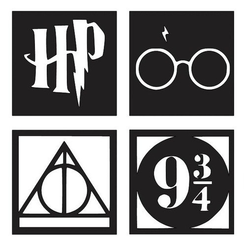 Kit 4 Quadros Decoração Enfeite Parede Harry Potter com fita 3m